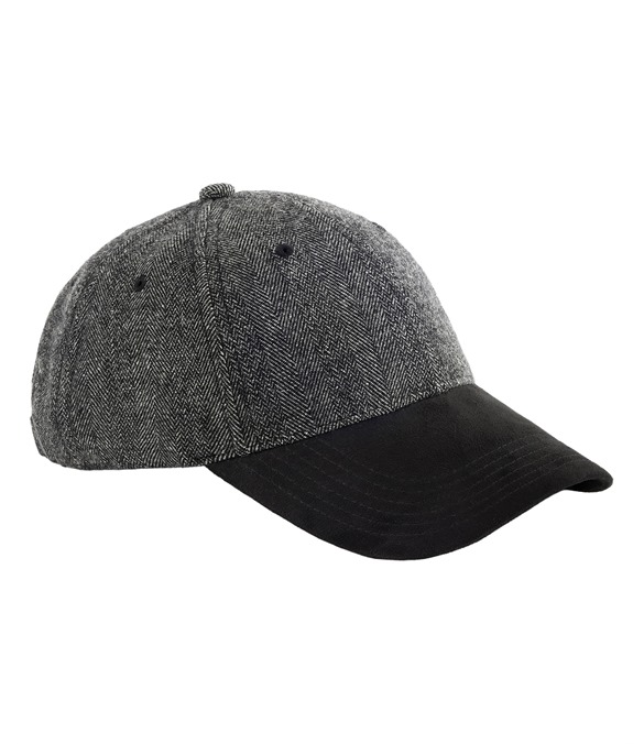 Suede peak herringbone cap