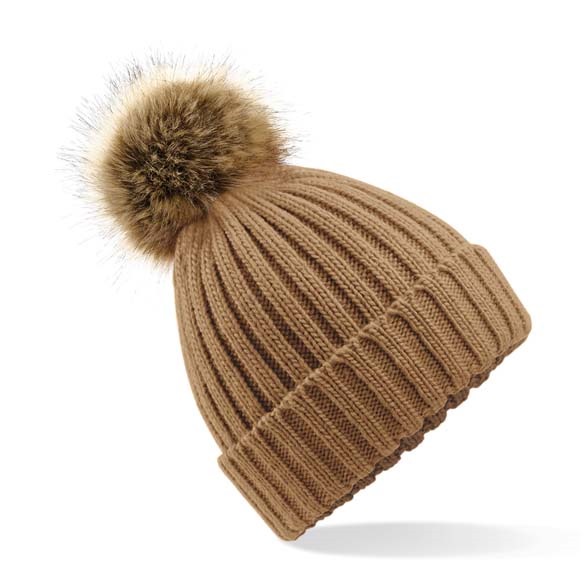 Fur pop pom chunky beanie