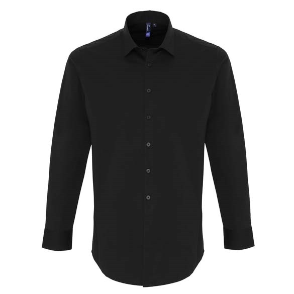 Stretch fit cotton poplin long sleeve shirt